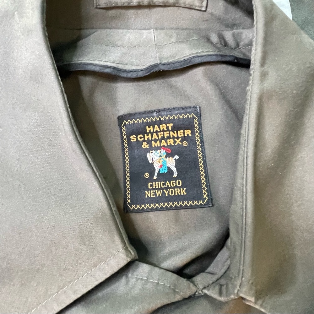 Hart Schaffner & Marx Olive Color Weather Repellant Rain Overcoat Mens 42R Size - Picture 5 of 6